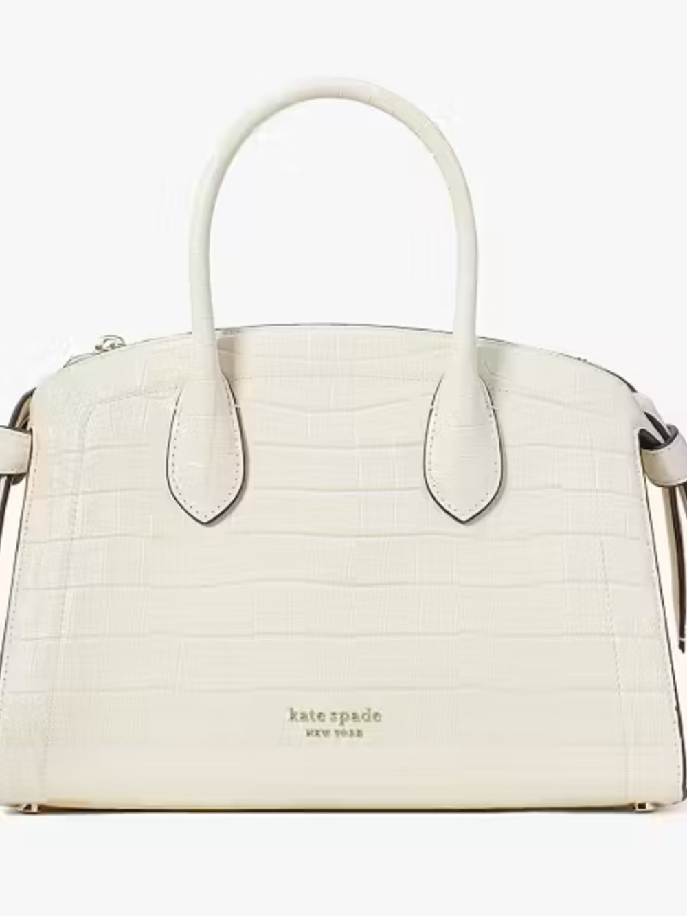Kate Spade knot Cream Croc-Embossed Medium Zip Top Satchel with Strap